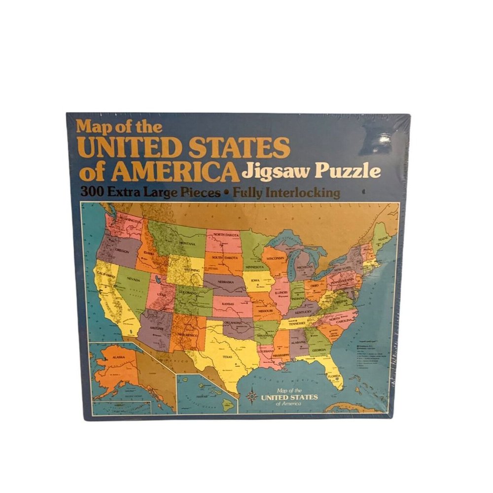 Map of United States America 300 XLrg Pieces Golden Jigsaw Puzzle 1985 NIB
